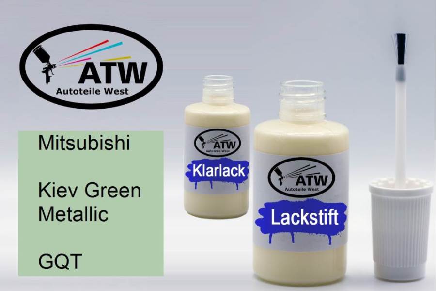 Mitsubishi, Kiev Green Metallic, GQT: 20ml Lackstift + 20ml Klarlack - Set, von ATW Autoteile West.